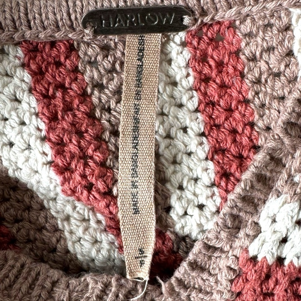 Harlow Alexis Crochet Crop Tank Top Boho Bralette Brown Cream Women's Small - Picture 9 of 9